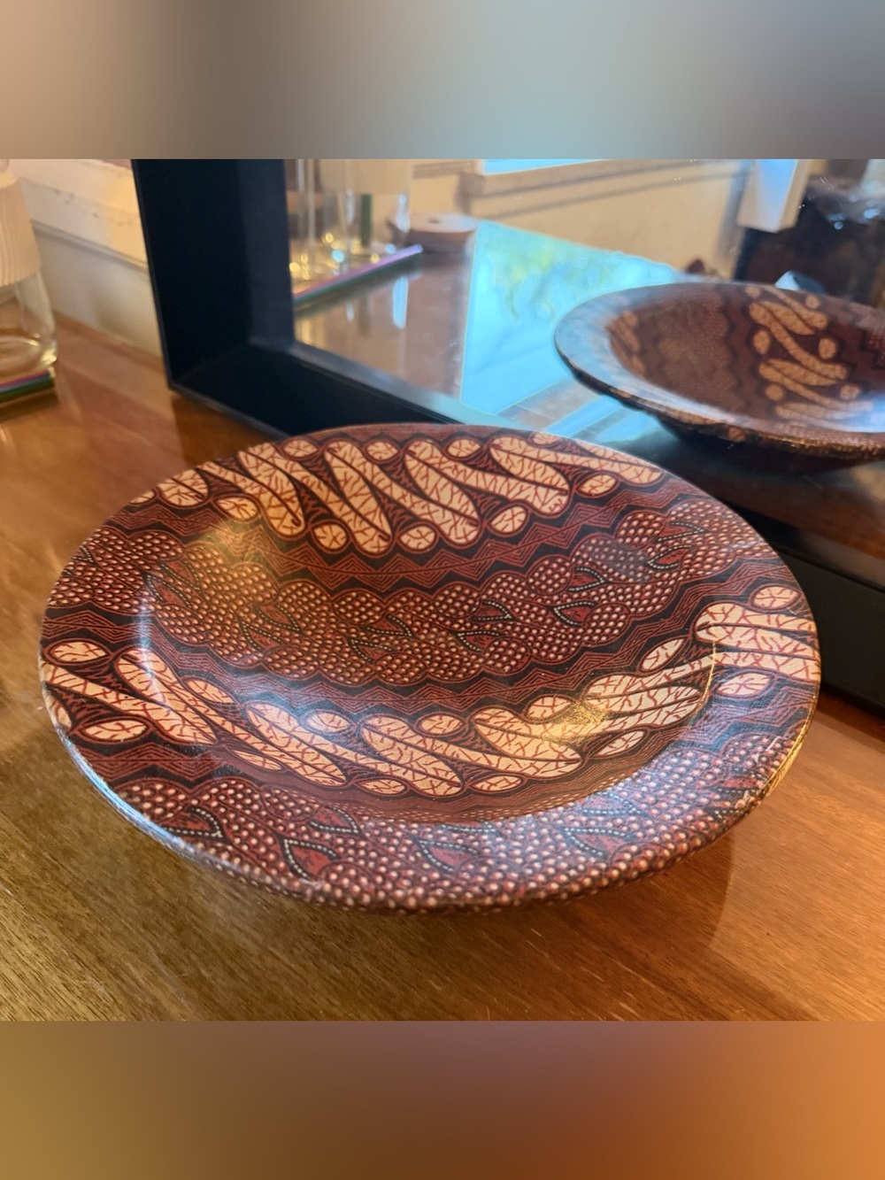 Indonesian Batik Decorative Wood Bowl (Decorative Only) 10 1/4” X 2 1/4”